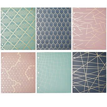 6 Pack School Folders with Pockets, 3 Hole Punched, 6 Designs, 9.5 x 12 in