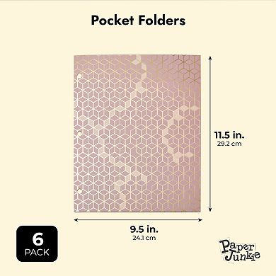 6 Pack School Folders with Pockets, 3 Hole Punched, 6 Designs, 9.5 x 12 In