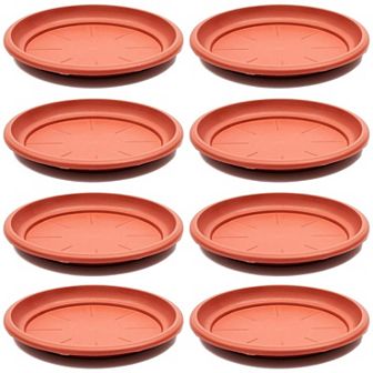 8 Pack Round Plastic Plant Saucer Drip Trays, Terracotta Planter Base (12 Inch)