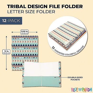 12 Pack Geometric 2 Pocket Folders, 6 Designs, 6 Colors (9.25x12 In)