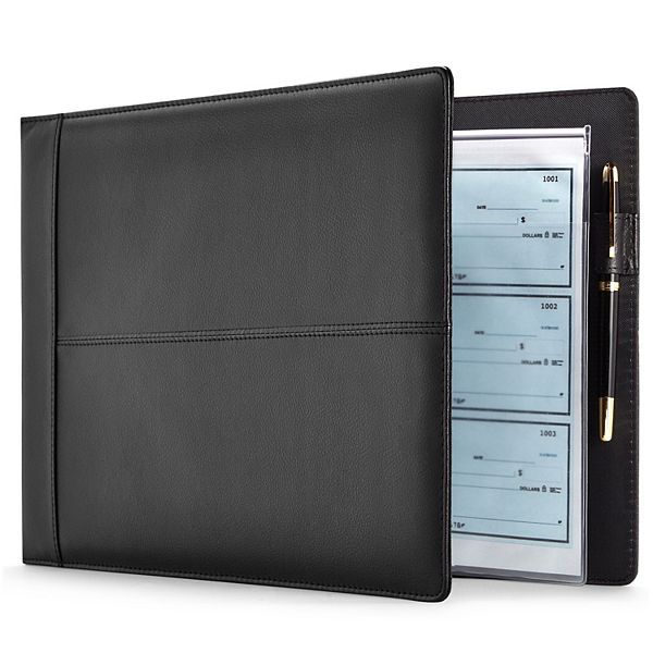 7 Ringed Business Check Binder for Checkbooks, Faux Leather Folder for ...