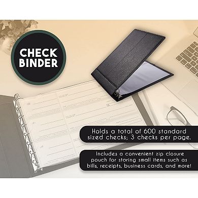 7 Ringed Business Check Binder for Checkbooks, Faux Leather Folder for 600 Checks (14 x 10 In)