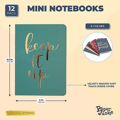 12 Pack Inspirational Notebooks With 56 Lined Pages, 6 Gold Foil Designs, 4x5.6"