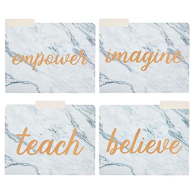 12 Pack Decorative File Folders Marble, Cute Rose Gold with 1/3 Cut Tabs for Women, 6 Inspirational Designs, Letter Size (9.5 x 11.5 In)