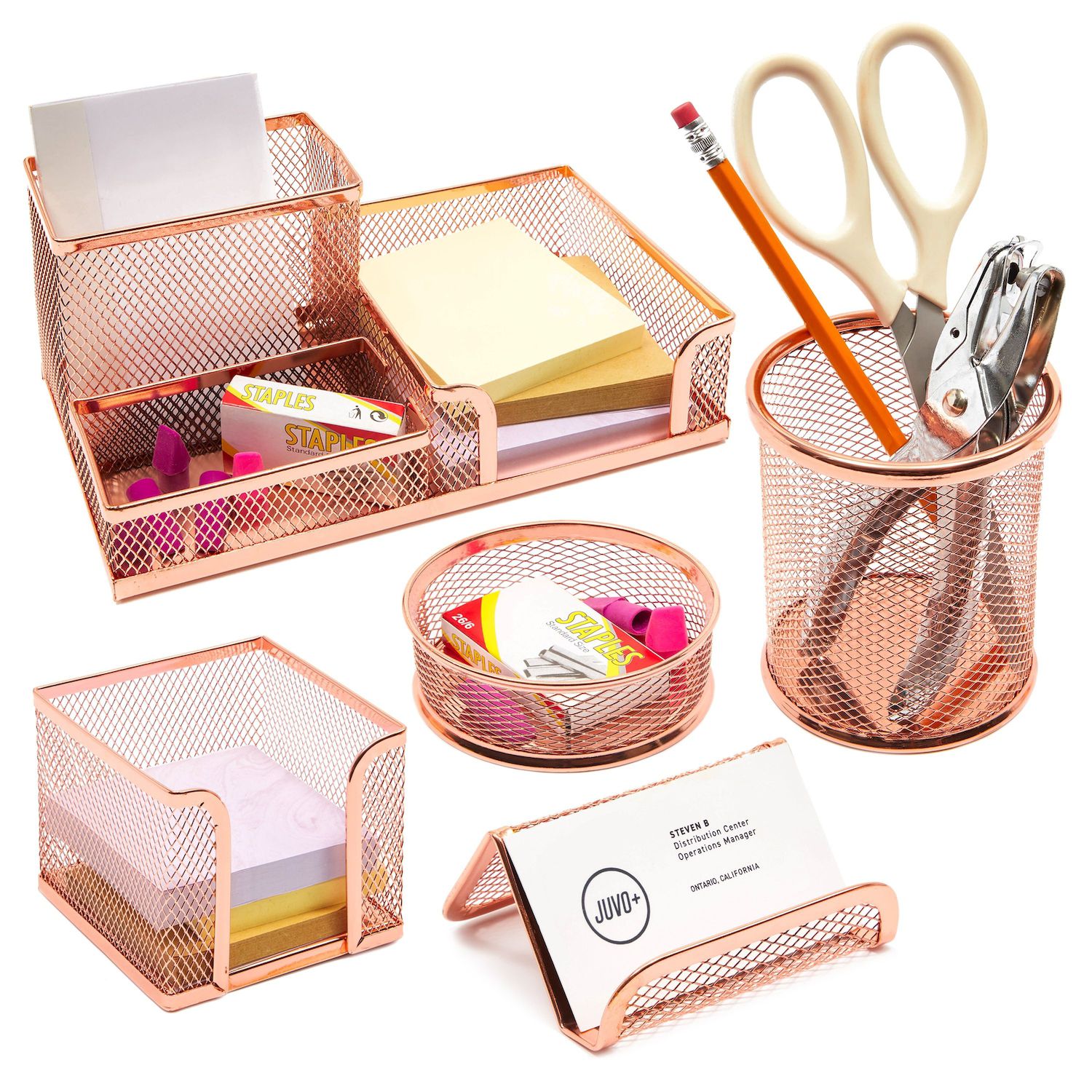 Mdesign Plastic Stackable Office Drawer Organizer, 3 Pack - Clear/Rose Gold