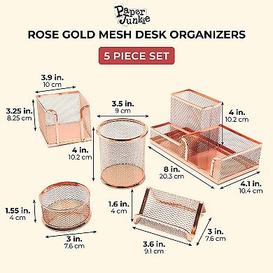 Rose Gold Desk Organizer Set for Home and Office Supplies, Accessories with Pen, Pencil, Business Card, Note, and Clip Holders