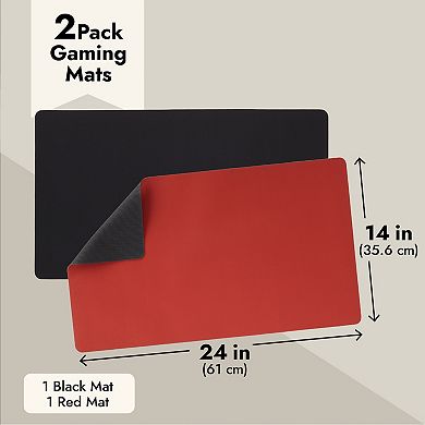 2 Pack Card Playmat For Mtg, Tcg, Board Games, Table Magic (black/red,24x14 In)