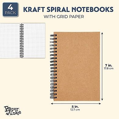 4 Pack Graph Paper Spiral Notebook 5x7", A5 Grid Bound Drawing Sketching Journal