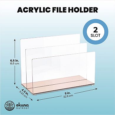 Acrylic File Organizer with 2 Slots, Paper, Mail, and Letter Sorter, 9 x 5 x 7"