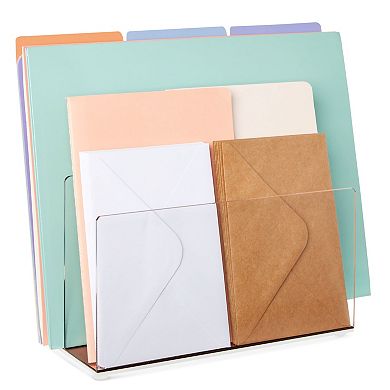 Acrylic File Organizer with 2 Slots, Paper, Mail, and Letter Sorter, 9 x 5 x 7"