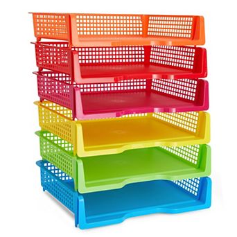 Set of 6 Rainbow Classroom Turn In Trays, Plastic Storage Baskets, 9 x 13 x 3"