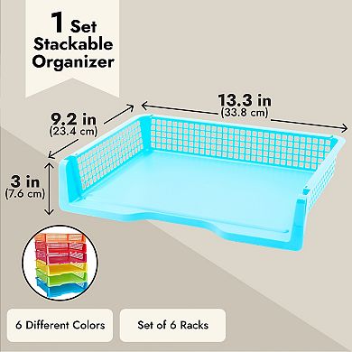 Set of 6 Rainbow Classroom Turn In Trays for Teachers, Plastic Storage Baskets for Office Use (9 x 13 x 3 In)