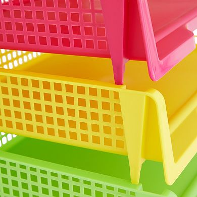 Set of 6 Rainbow Classroom Turn In Trays, Plastic Storage Baskets, 9 x 13 x 3"