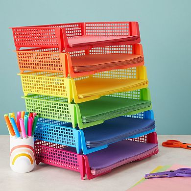 Set of 6 Rainbow Classroom Turn In Trays for Teachers, Plastic Storage Baskets for Office Use (9 x 13 x 3 In)