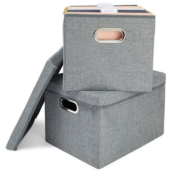 Decorative file storage boxes with lids gray document organizer filing