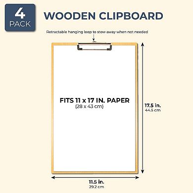 4 Pack Extra Large Clipboards, Wooden Art Board with Low-Profile Clip
