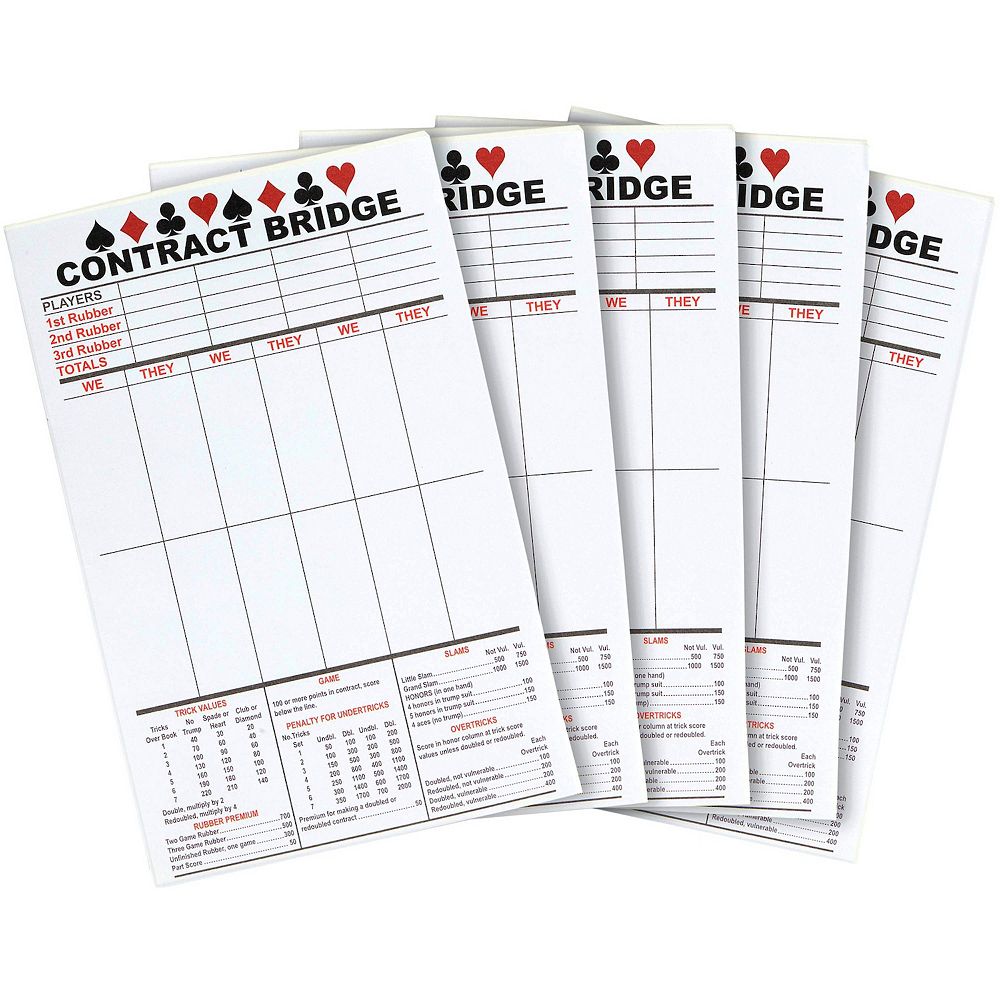 250 Sheets Contract Bridge Score Pads With Trick Values And Tallies, Game Score Cards (5 Notepads) for Free Printable Bridge Score Pads