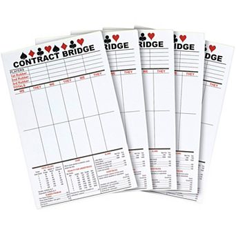 250 Sheets Contract Bridge Score Cards with Trick Values, 5 Notepads, 5.5 x 8.5"