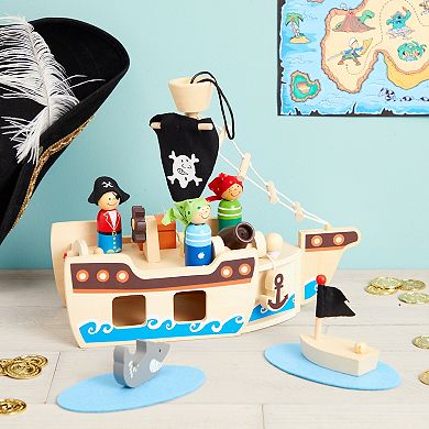 Kids Pirate Ship Toys, Wooden Pirates for boys (Total 11 Pieces)