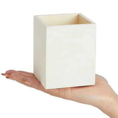 3 Pack Unfinished Wood Pen Holders - DIY Desk Organizer Cups 3x3x3.5 Inches