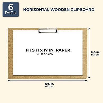 6 Pack Extra Large Landscape Clipboards with Low Profile Clip, Horizontal Sideways Drawing Boards for Art (19 x 12 In)