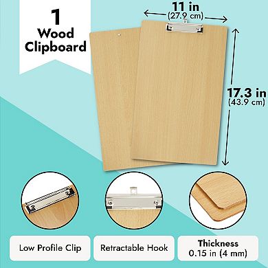 Extra Large 11x17 Clipboard with Low-Profile Clip, Wooden Vertical Clip Board