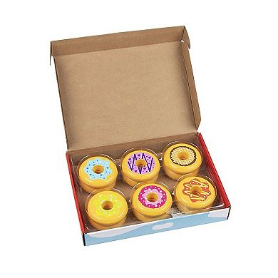 Blue Panda Wooden Play Food Set - 12-Pack Kids Pretend Play Donut Snacks Shop, Playhouse Toys for Toddlers, 6 Assorted Flavors