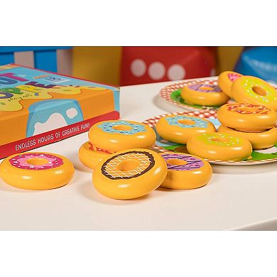 Blue Panda Wooden Play Food Set - 12-Pack Kids Pretend Play Donut Snacks Shop, Playhouse Toys for Toddlers, 6 Assorted Flavors