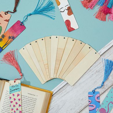 85 Pack Wooden Blank Bookmarks with Tassels & String, Unfinished Wood ...