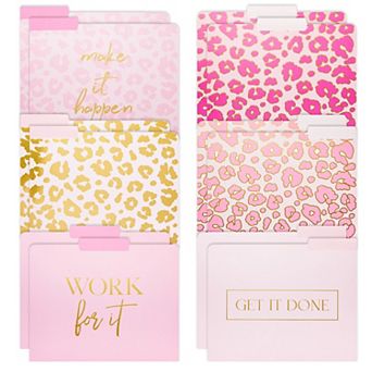 12 Pack Pink Leopard Decorative File Folders For Women, Letter Size, 11.5x9.5"