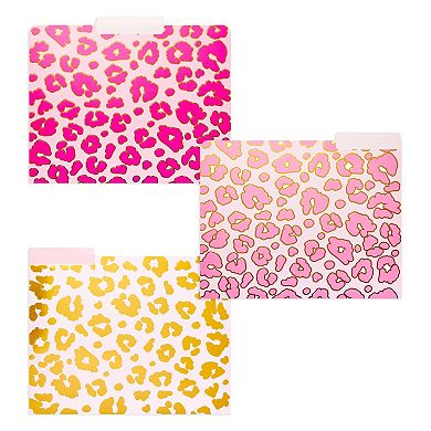 12 Pack Pink Leopard Decorative File Folders For Women, Letter Size, 11.5x9.5"