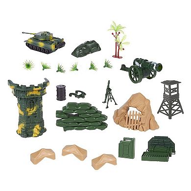 100 Piece Toy Army Men for Boys in 2 Colors, War Soldiers Toys Playset with 2 Flags and Battlefield Accessories, Military Figures