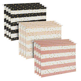 12 Pack Hanging File Folders Letter Size 1/5 Cut Tab Decorative Gold Foil Stripe