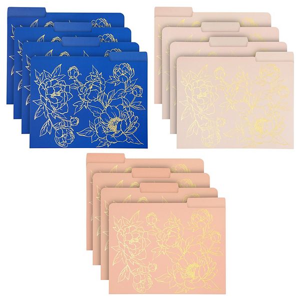 12 Pack Decorative Floral File Folders for Women with Gold Foil Accents