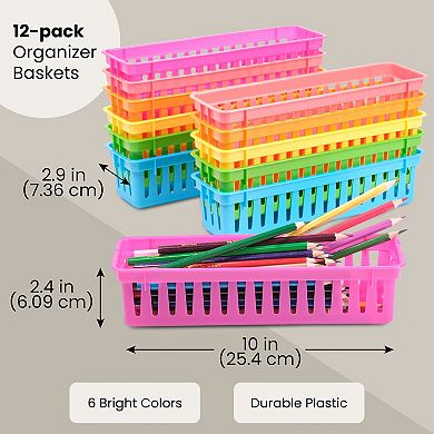 12-pack Pencil Holder Trays And Organization Baskets - Plastic Caddy For Desk