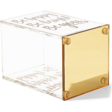 Gold and Clear Acrylic Pen Holder with Inspirational Quotes (2.95 x 4.45 In)