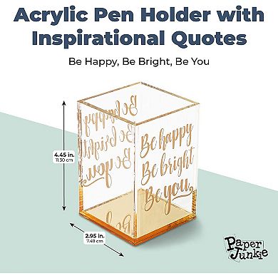 Gold and Clear Acrylic Pen Holder with Inspirational Quotes (2.95 x 4.45 In)