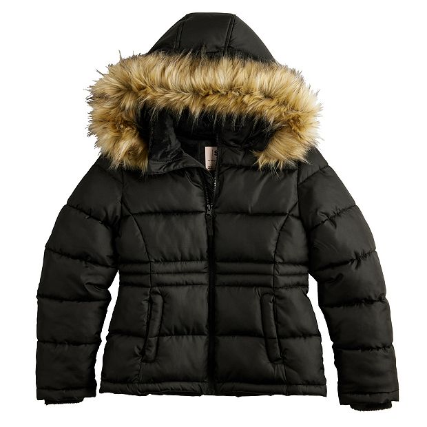 Girls 4-18 SO® Faux Fur Trim Hood Puffer Jacket