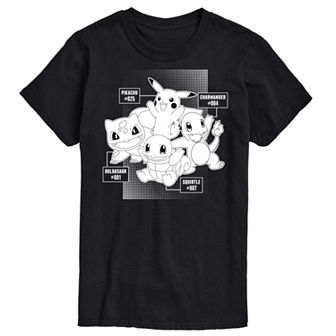 Big & Tall Pokemon Starter Characters Black And White Graphic Tee