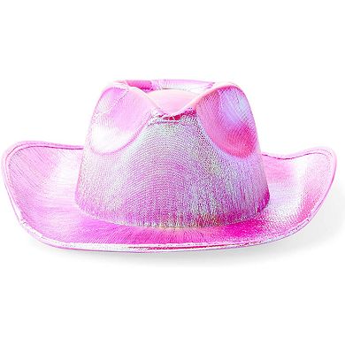 Holographic Party Cowboy Hat, Metallic Space Cowboy (Hot Pink, Adult)