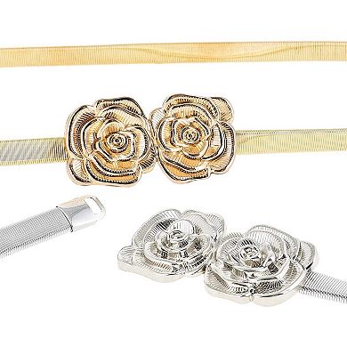 4-pack Stretch Fancy Dress Belts For Women Dresses, Silver And Gold, 27x0.35 In