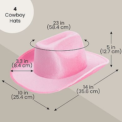 4-pack Pink Cowboy Hats - Cute Velvet Cowgirl Hats (adult Size)