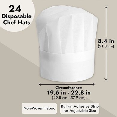 24 Pack Adjustable Disposable Chef Hats For Kids, Adults (white)