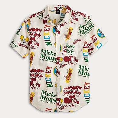 Disney's Mickey Mouse Men's Short Sleeve Button-Down Camp Shirt
