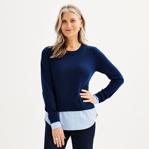 Women's Croft & Barrow® Crew Neck Twofer Sweater