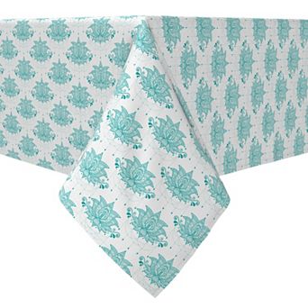 Rectangular Tablecloth, 100% Cotton, Turquoise Lotus Flower