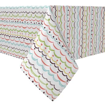 Rectangular Tablecloth, 100% Cotton, Multi Doodle Stripe