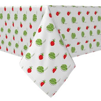 Rectangular Tablecloth, 100% Cotton, Strawberries and Leaves