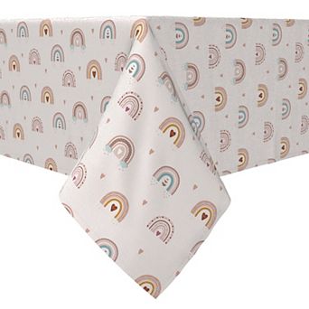 Rectangular Tablecloth, 100% Cotton, Lovely Hearts and Rainbows