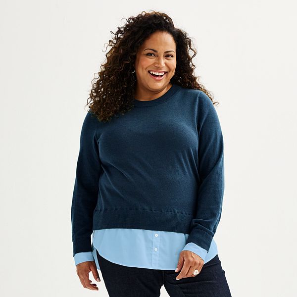 Plus Size Croft & Barrow® Crewneck Twofer Sweater